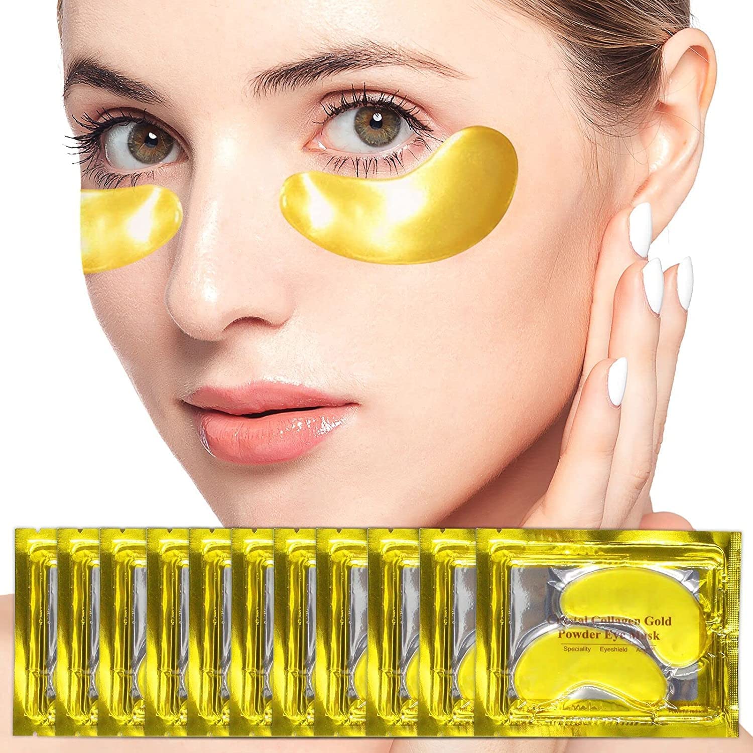 JICOOT Under Eye Patches (10 Pairs-Eye Masks) Under Eye Mask Amino Acid & Collagen, Under Eye Mask for Face Care, Eye Mask for Dark Circles and Puffiness, Under Eye Masks for Personal Care (GOLD)