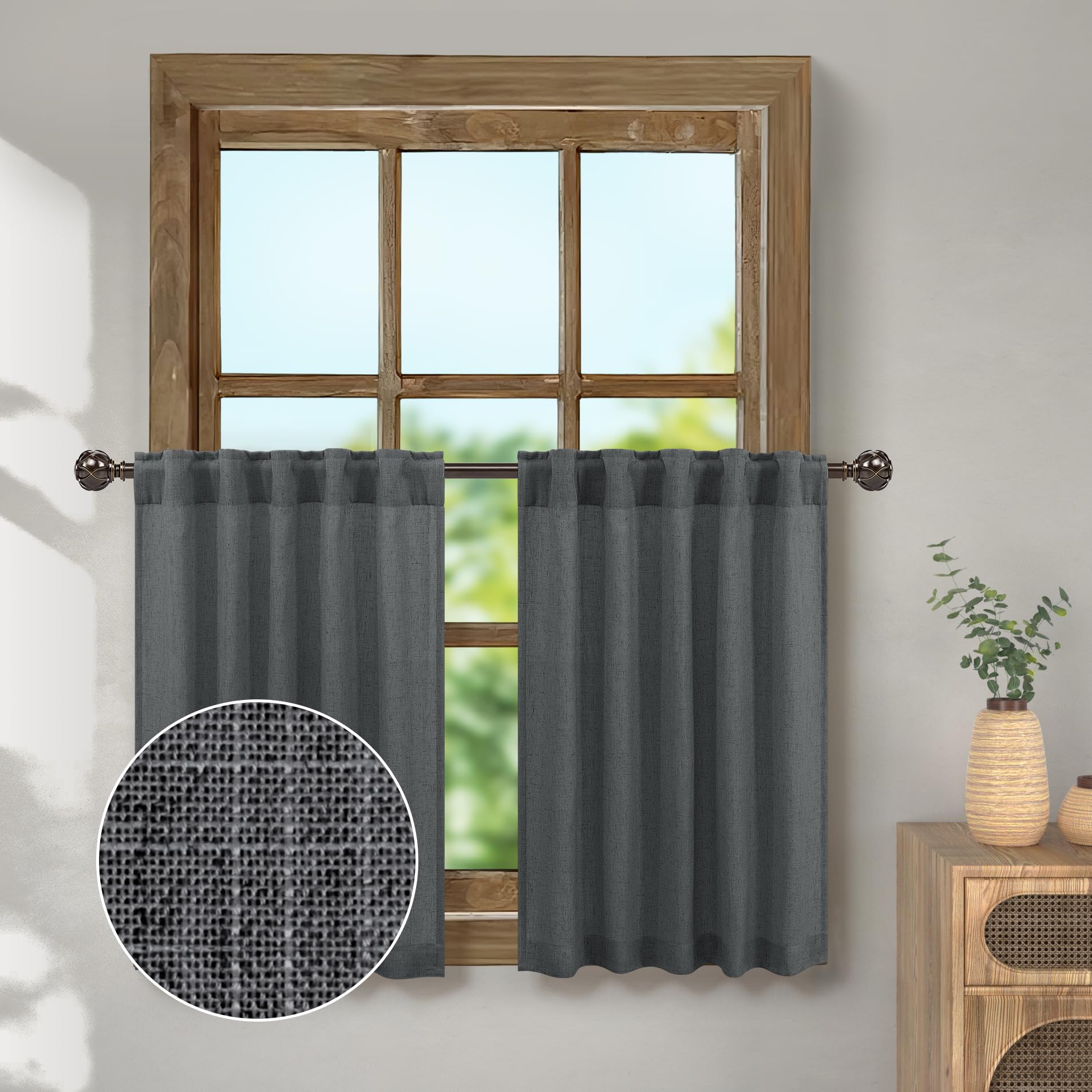 Snapklik.com : Dark Grey Linen Curtains For Kitchen Farmhouse 24 Inch ...