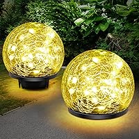 Vista 9 de 2 Pack 60 LED Luces solares de jardín para exterior, decorativas, luces de globo de vidrio agrietado con gradiente rojo, luces de bola impermeables