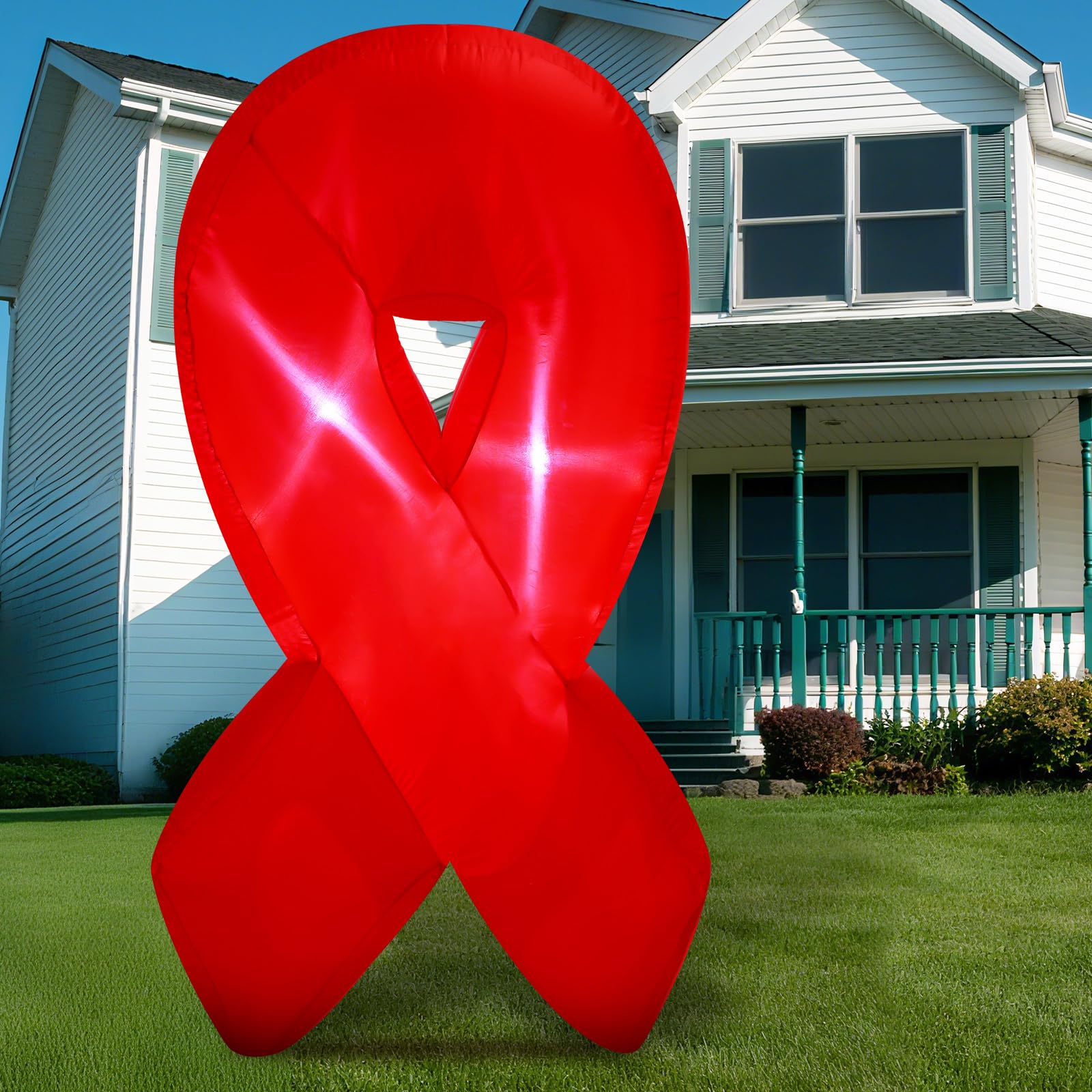 Leyndo 6ft Red Ribbon Week Inflatable Outdoor Decor with LED Lights Blower