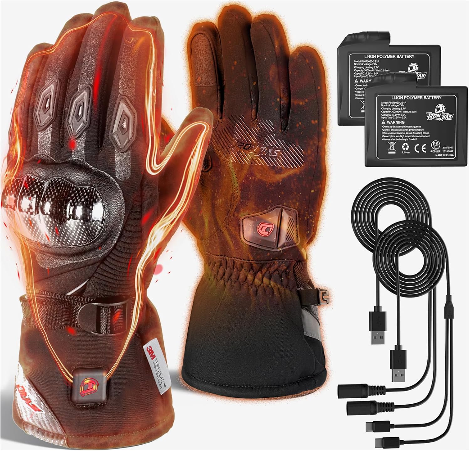 BORLENI Heated Motorcycle Gloves, Fingertip Heating, Waterproof, Touchscreen, 3000 mAh Battery, Car USB Power Supply