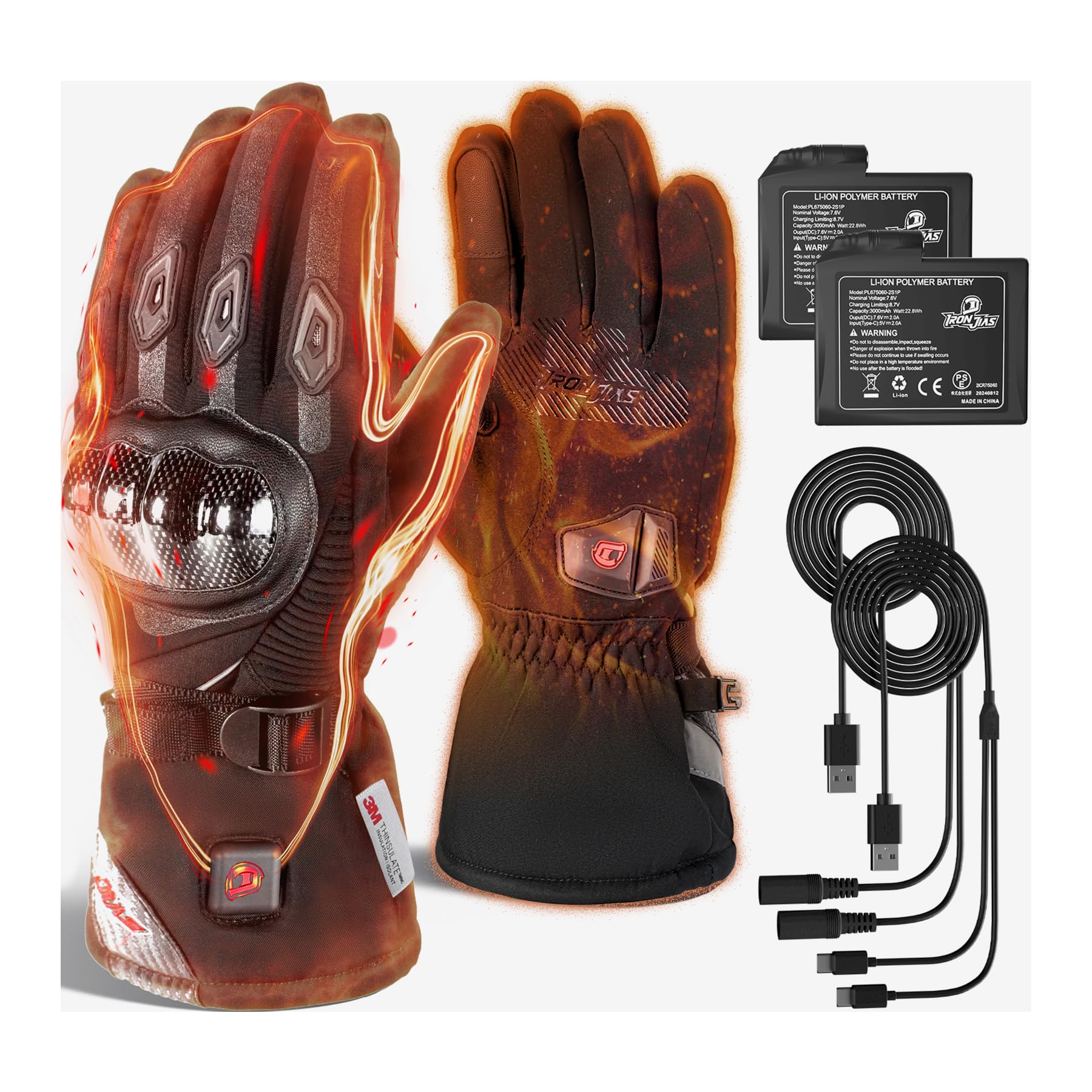 BORLENI Beheizbare Motorradhandschuhe, 3000 mAh, Touchscreen, Wasserdicht | Wiederaufladbar mit Fingerspitzenheizung, für Damen und Herren, Ski, Radfahren, Trekking und Snowboard, Modell: AXE02H
