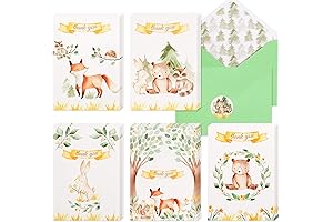 VNS Creations Woodland Thank You Cards: Forest Baby Shower, Cute Kids Animal Notecards