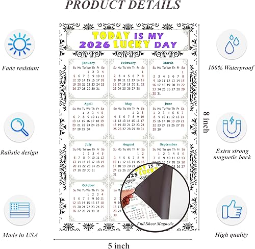 Miniatura 5 de Calendario magnético 2024  Imanes del calendario  Today is my Lucky Day  Resistente a la decoloración, desgarros y agua  Temático 039 (5.25 x 8
