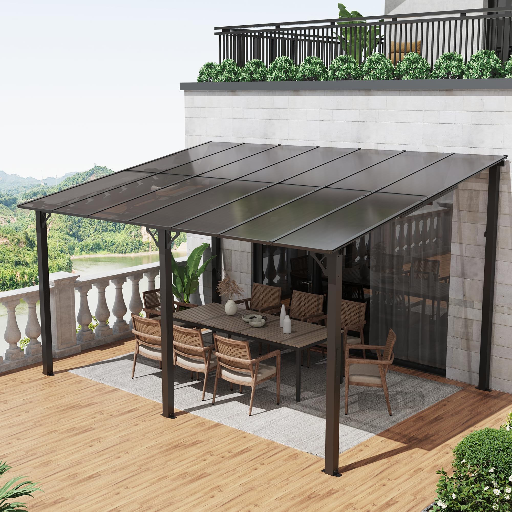 OC Orange-Casual Terrassenüberdachung, 3x4m Pergola, Anti-UV Carport mit Sonnendach aus PE-Platte&Stahlrahmen, 3 Packets insgesamt, Pavallon für Garten, Hinterhof, Schwimmbad