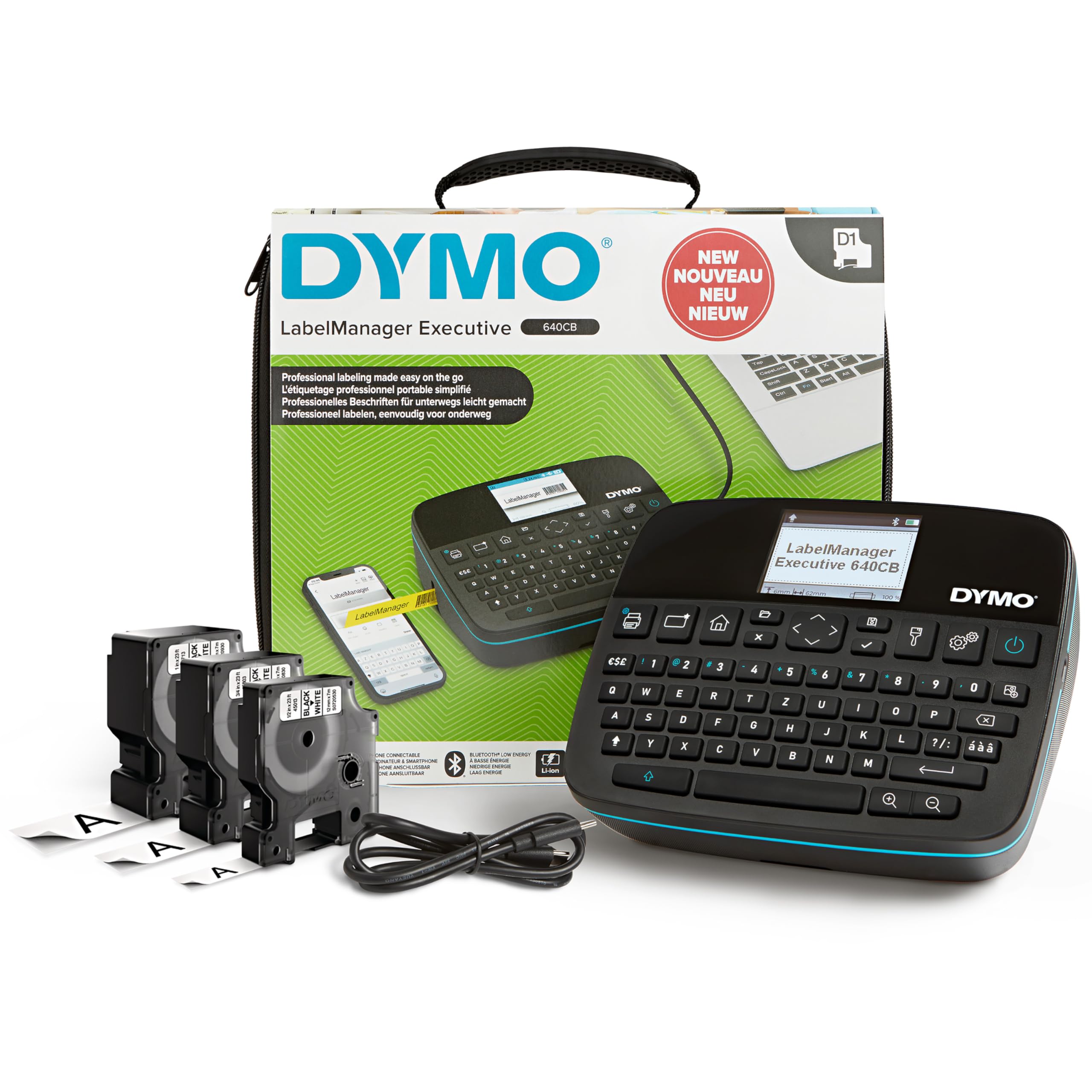DYMO LabelManager Executive 640CB – Tragbarer Etikettendrucker mit QWERTZ-Tastatur, USB-C/Bluetooth