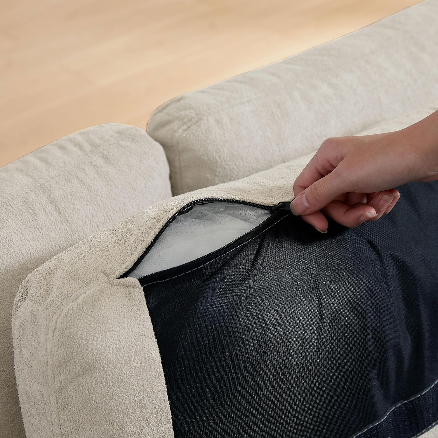 Convertible Sectional Sofa Couch, 102" L Shaped Couch with Back Cushions, Modern Upholstered Fabric 6-Seat Reversible Sofa Set for Living Room, Apartment, Office, Beige