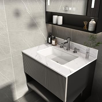 31x22" Marble Bathroom Vanity Top with Sink, Vanity Top with Sink with Pre-drilled Holes and 4" Backsplash, Perfect for Home & Rental Properties