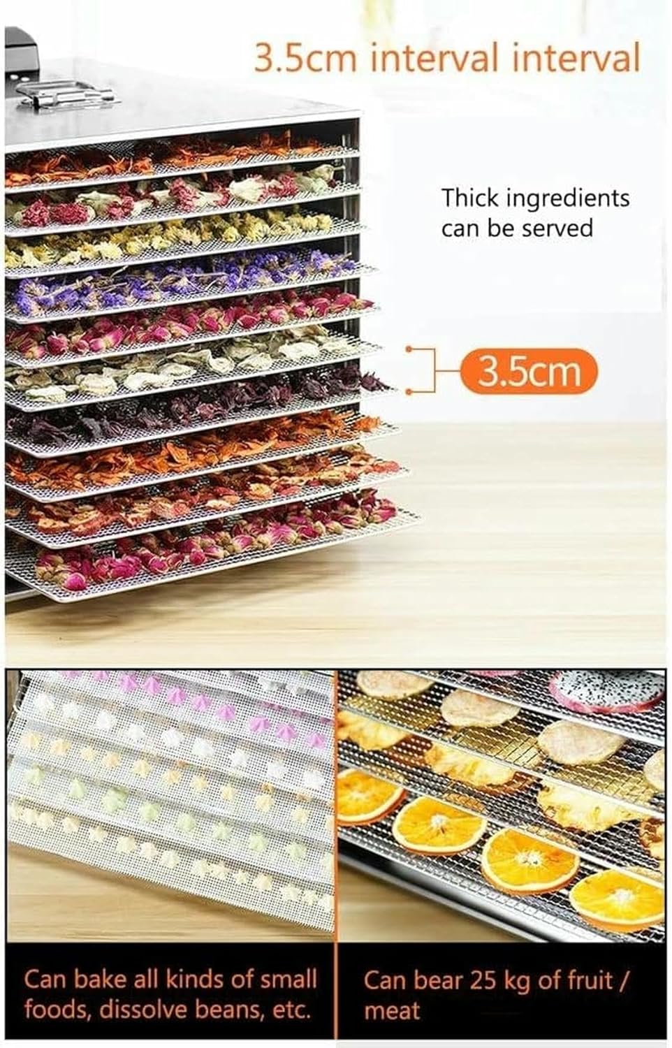 10 Tray Food Dehydrator, Stainless Steel Snack Dehydration Dryer, Fruit, Vegetable, Herb And Meat Dryer Machine