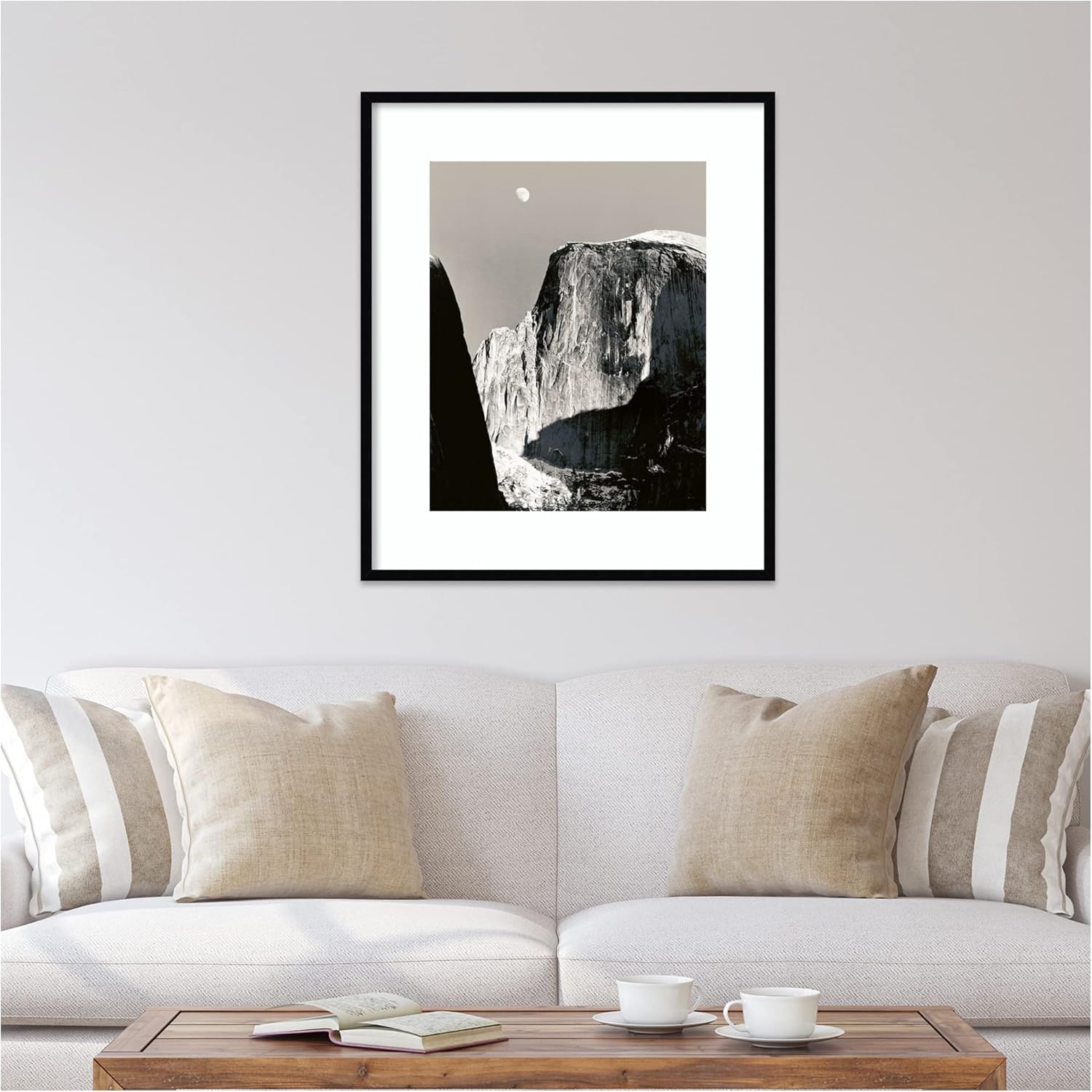 Amanti Art Framed Wall Art Print 37x31 Moon Over Half Dome by Ansel Adams, Landscapes Wall Art, Museum Masters Classics Decor, X-Large Poster Painting Artwork for Living Room, Bedroom, Bathroom