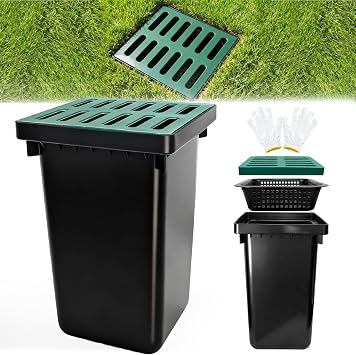 24Inch Catch Basin with Grate, Square Extra Large Yard Drainage Catch Basin for Drainage with Debris Basket, No Pre-Drilled Holes for Patios, Downspout, Municipal Pipeline