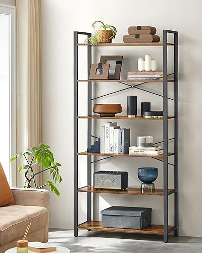 Miniatura 4 de VASAGLE Estantería de 6 niveles, estantería con marco de acero, estante para libros para sala de estar, oficina en casa, estudio, 11.8 x 31.5 x 73.2