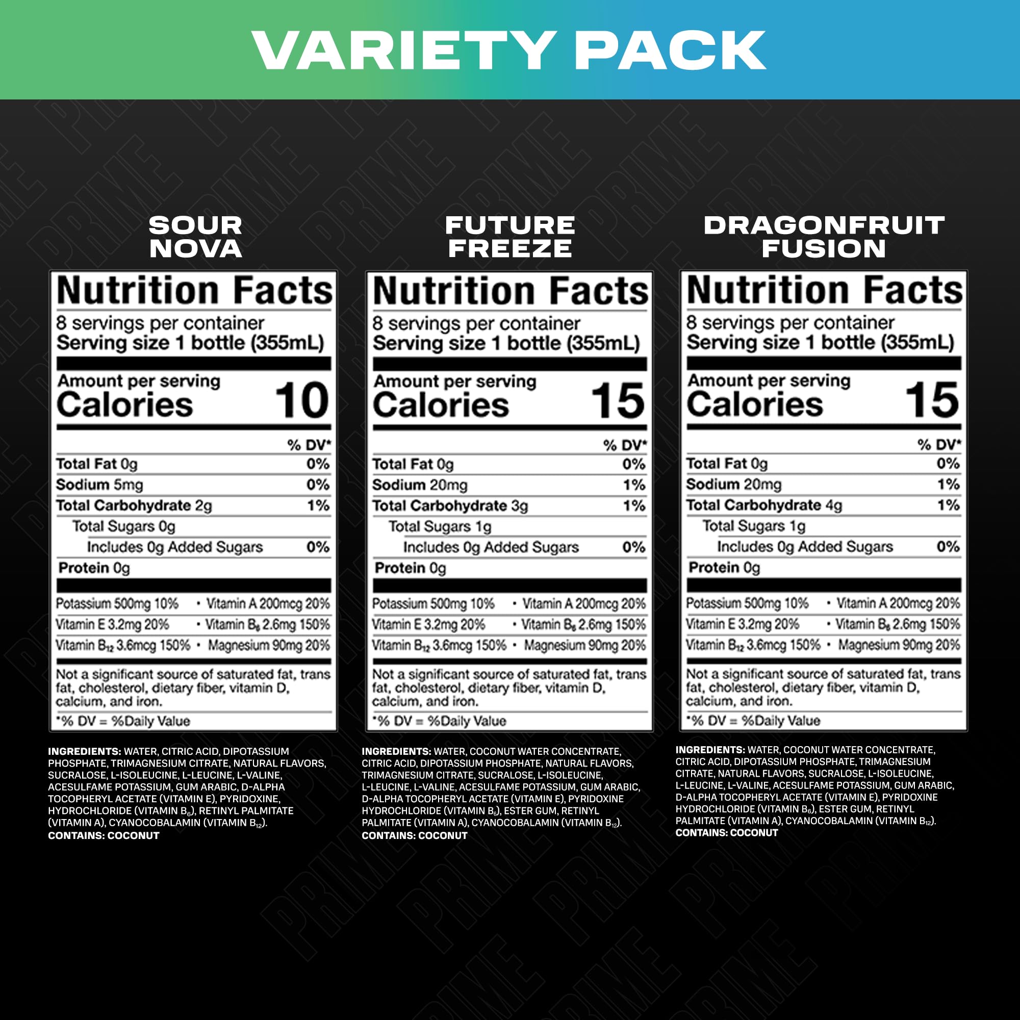 PRIME Hydration VARIETY Sports Drinks, Electrolyte Enhanced to Replenish Fluids, 177mg BCAAs, B Vitamins, Antioxidants, Low Sugar, 12 Fl Oz (Pack of 15)