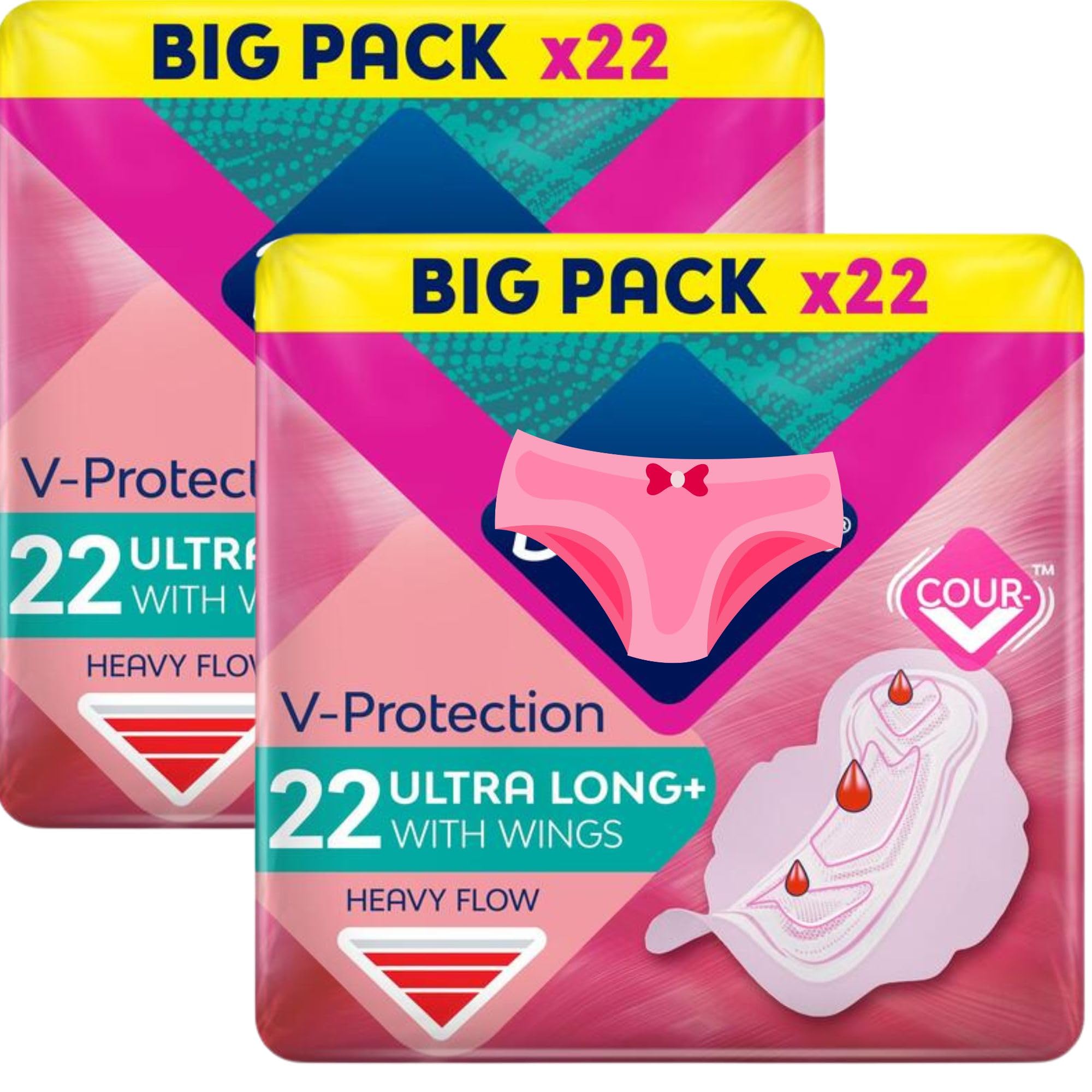 Ultra Long Sanitary Towels with Wings 22 Per Pack - for Heavy Flow - Case of 2 – Including Oerich Card