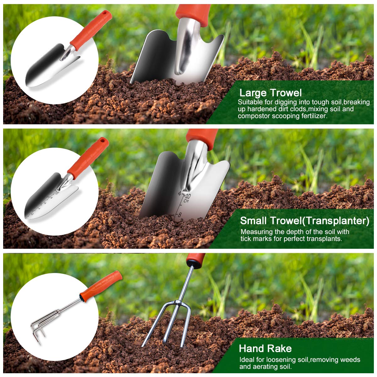 Gartenwerkzeug-Set, 32-teiliges Gartenwerkzeug-Set, robustes Gartenwerkzeug mit rutschfestem Gummigriff und robustem Aufbewahrungs-Organizer, Gartenarbeit, Geschenke für Damen und Herren