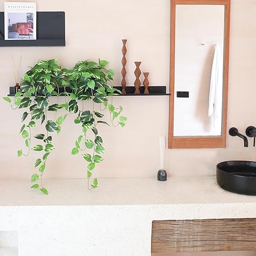 Miniatura 6 de alyptus Plantas colgantes Pothos falsas, juego de 2 enredaderas de hiedra artificial de seda con macetas, vegetación sintética realista para