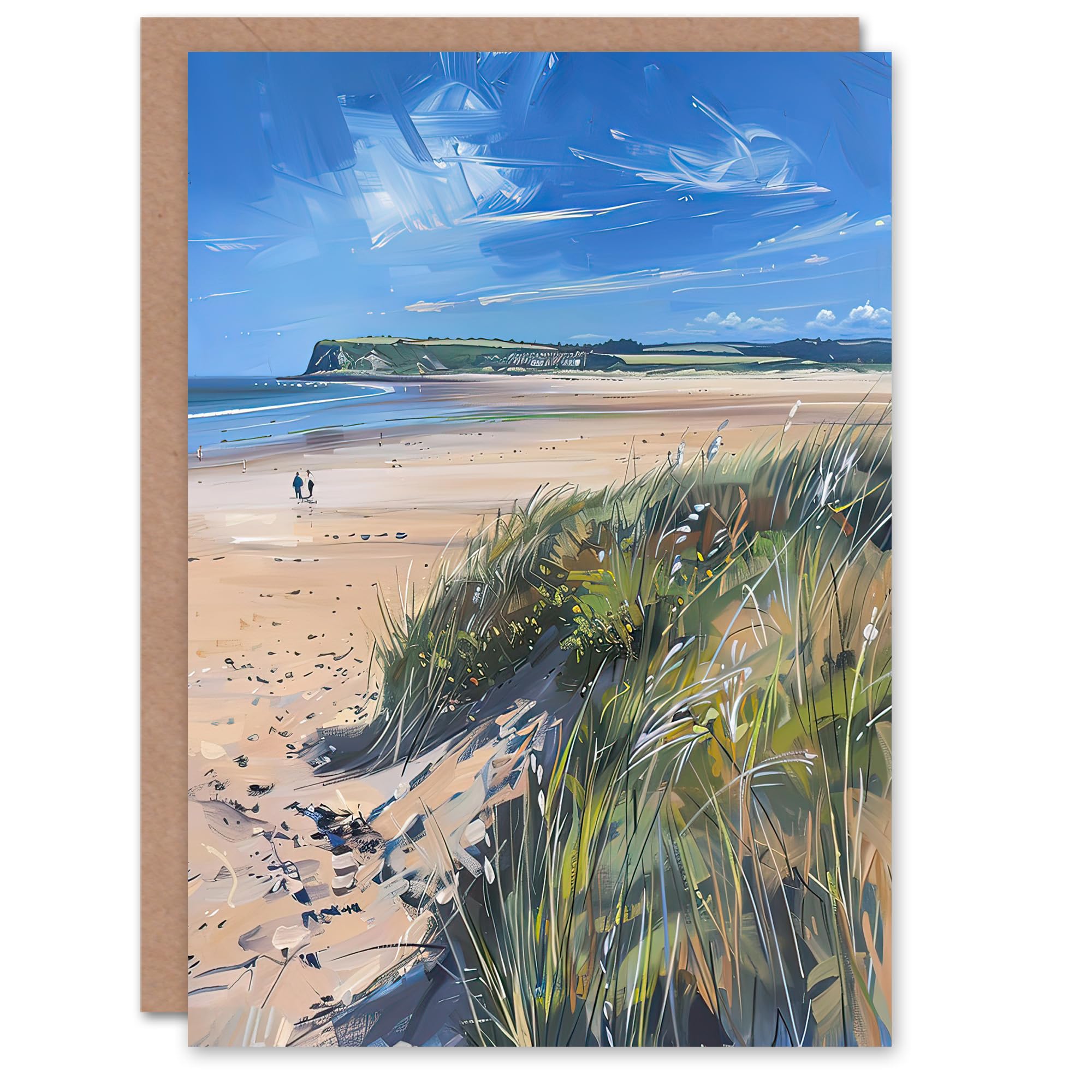 Greeting Card Alnmouth Beach Painting Spring Coastal England Blank Birthday