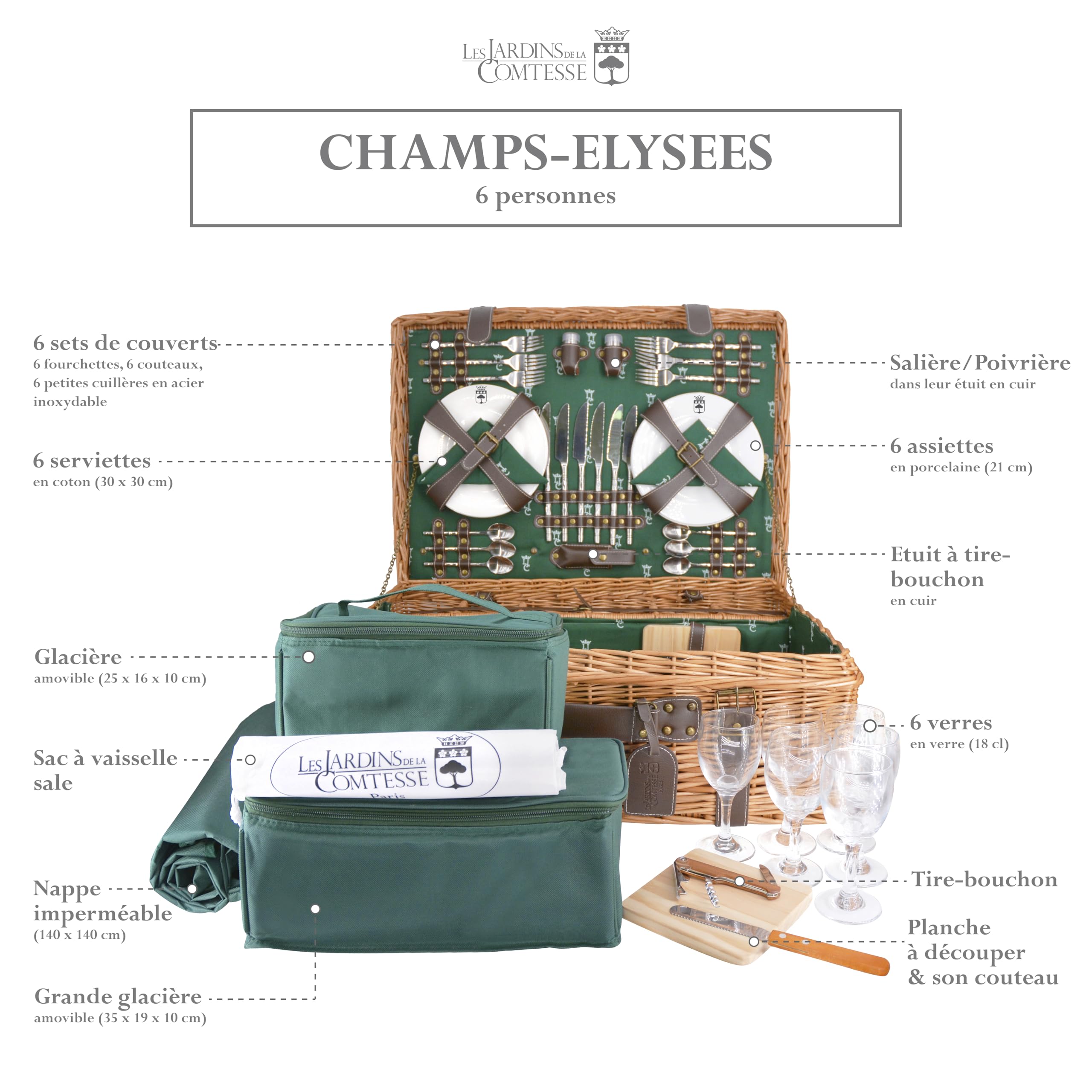 Baule da picnic in pelle Prestige Champs Elysée per 6 persone 57x37x23cm