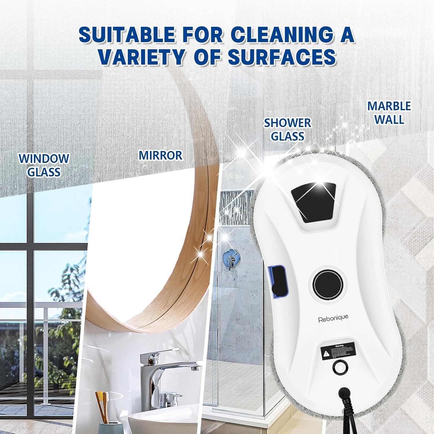 Osmo™ RoboClean Fensterputzroboter, automatischer Fensterreinigungsroboter mit starker Saugkraft, Sicherheitsseil, Stromausfallschutz und 3 Reinigungsmodi für Glasflächen