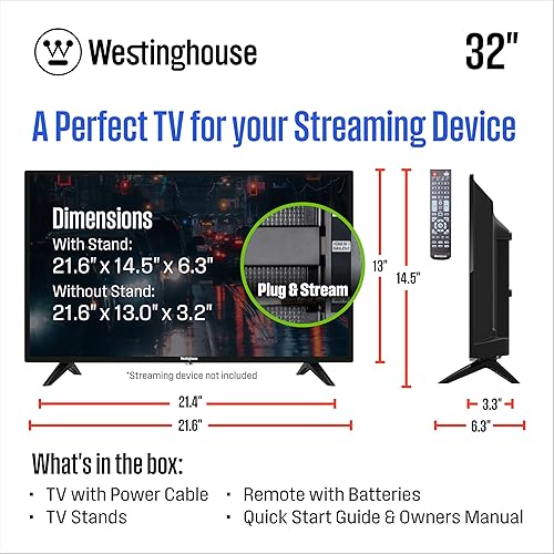 Miniatura 3 de Westinghouse TV de 32 Pulgadas, Pantalla Plana Pequeña LED HD, Televisor No Inteligente, Funciona con Fire Stick, Roku, Apple TV, TiVo, Xumo