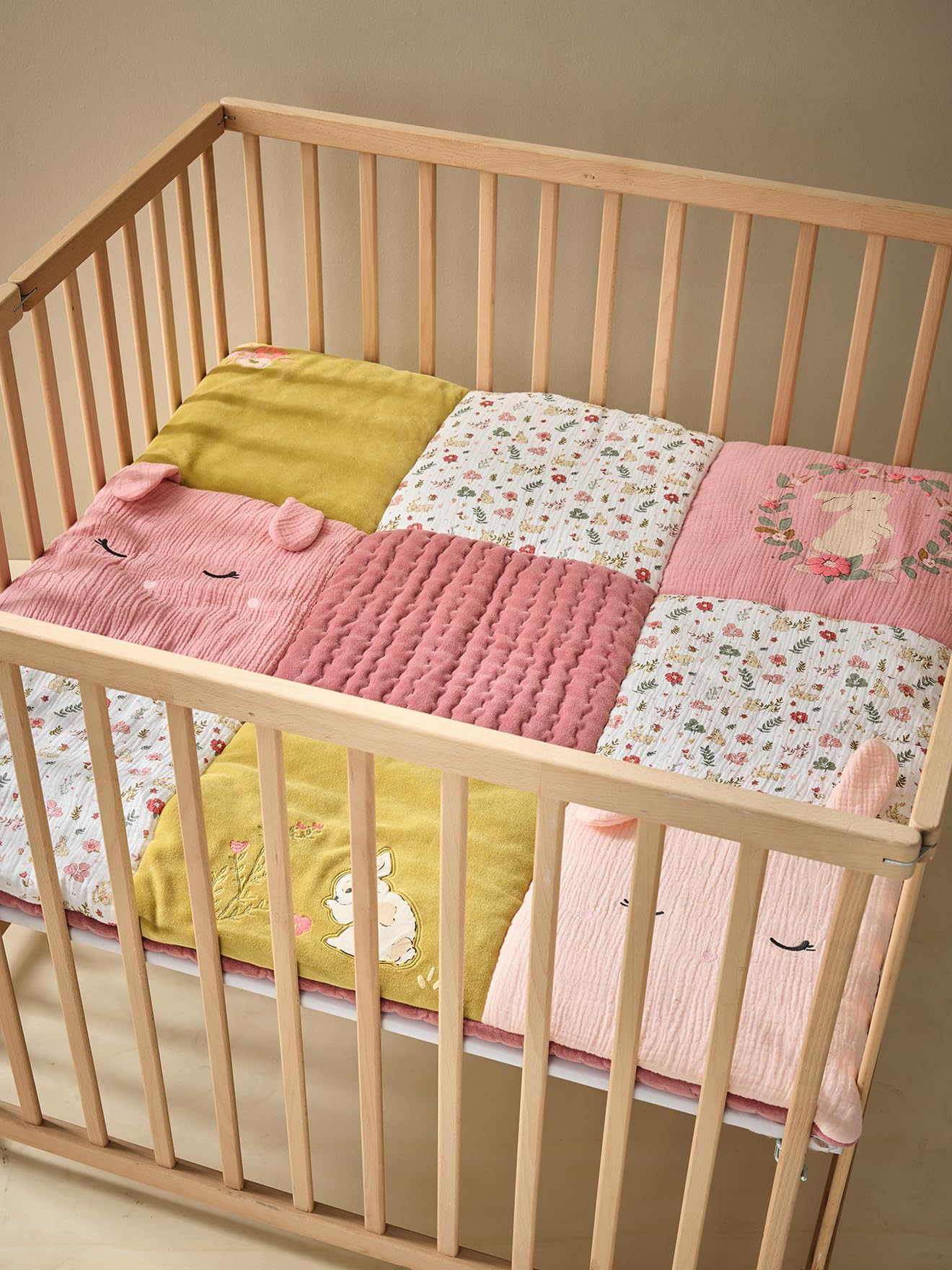 VERTBAUDET Tapis De Sol/Fond De Parc Patchwork Lapin Bébé Vieux Rose 75X100