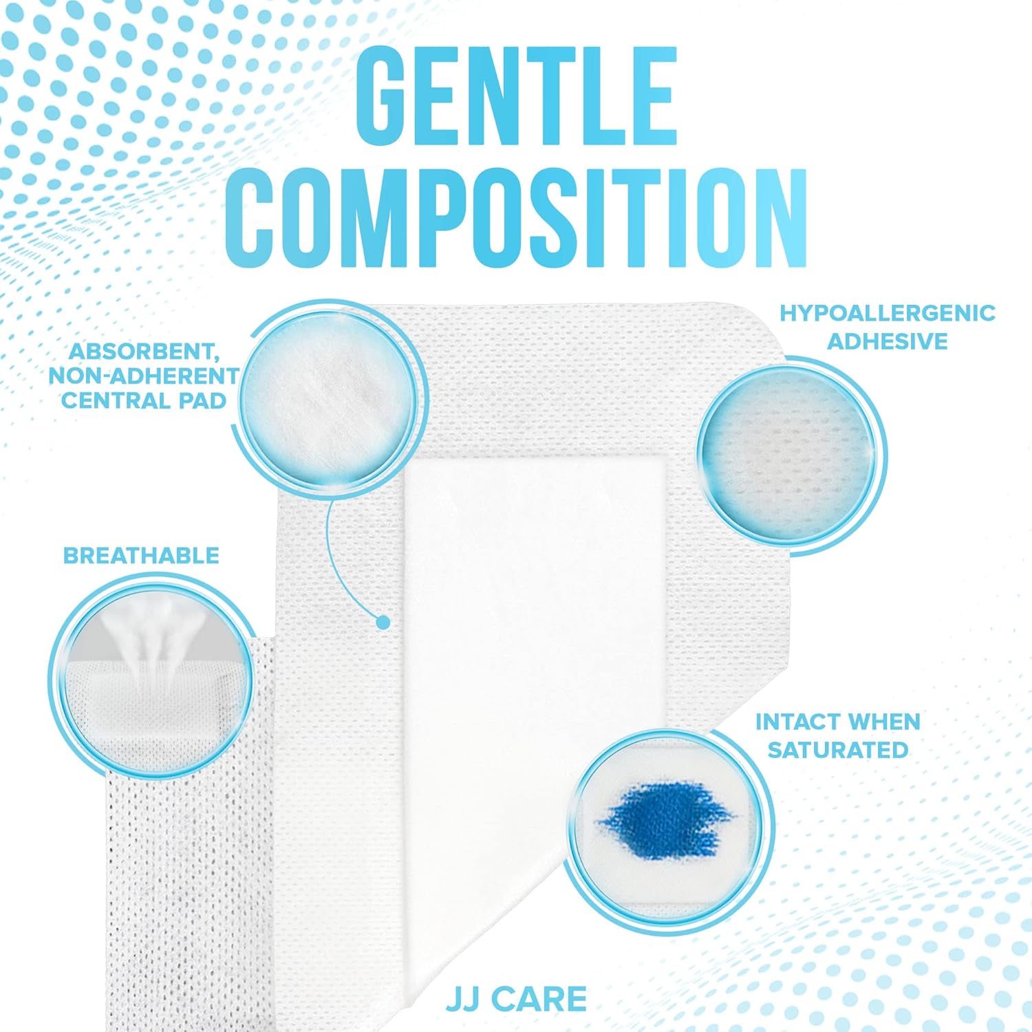 JJ CARE Adhesive Island Dressing [Pack of 25], 4” x 8” Sterile Bordered Gauze, Breathable Island Wound Dressing, Individually Wrapped Adhesive Gauze Bandages with Non-Stick Central Pad - Image 5