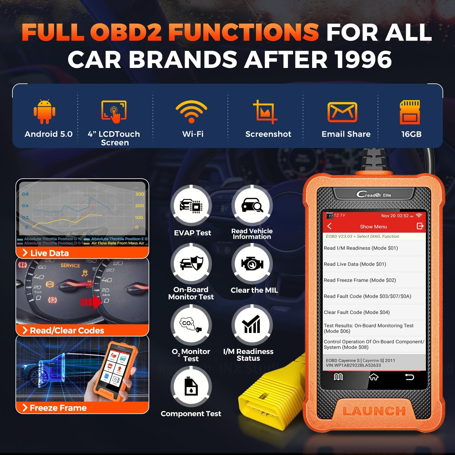 LAUNCH Creader Elite for Land Rover Jaguar OBD2 Scanner, Full System Diagnostic Tool, Bi-Directional Scan Tool, All Reset Services, Active Tests, Height Calibration, Auto VIN, Lifetime Free Update
