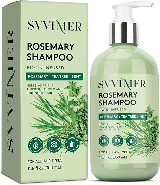 Svvimer Rosemary Hair Growth Shampoo: Thickening and Regrowth Formula for Men & Women - Rosemary Mint Strengthening Shampoo with Tea Tree Oil Biotin - For Thinning Hair and Hair Loss 11.8 fl.oz