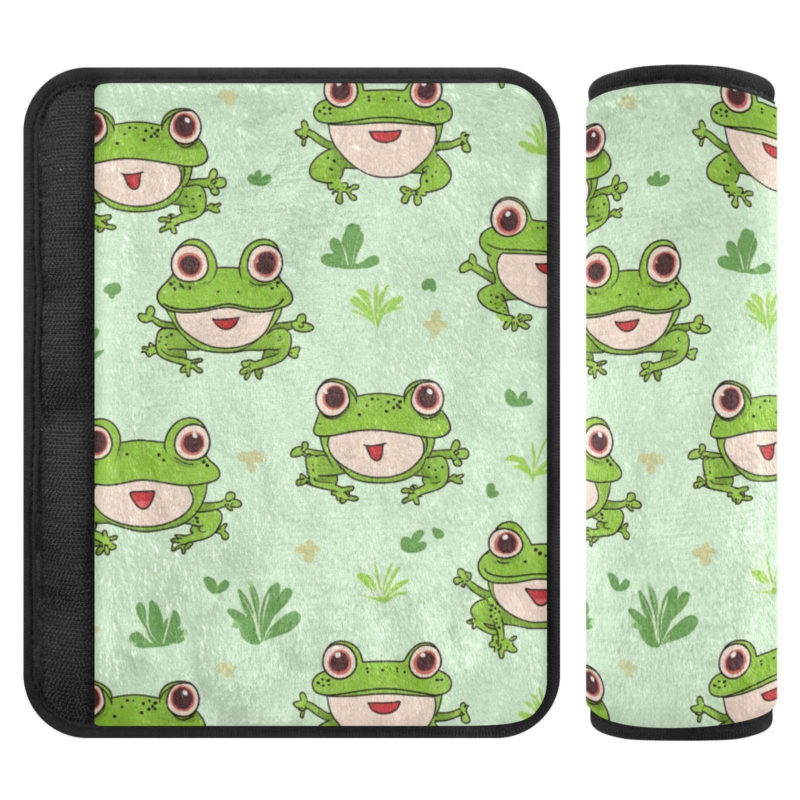 Seat Belt Covers 2 Pack Funny Frogs Car Seat Strap Covers Super Soft Green Animal Car Seat Neck Cover for Boys Girls Adults Babies M