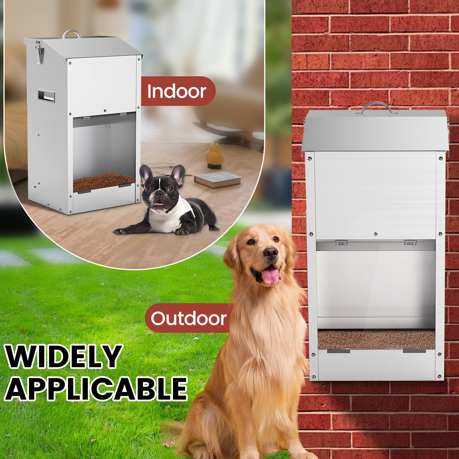 Alimentador Automático De Perros De 20L, Gran Capacidad, De Acero Inoxidable, para Exteriores, Dispensador De Comida para Perros por Gravedad,Comedero De Alimentación Automática para Grandes