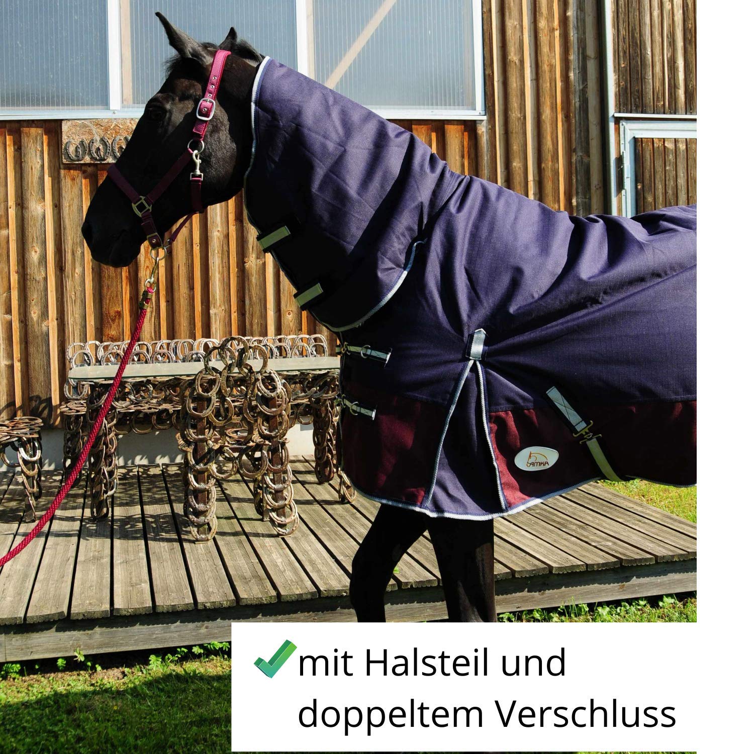 AMKA Pferde Outdoordecke Weidedecke mit Halsteil 1200 D 200g LARVIK