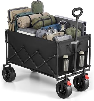 SONGMICS 200L Festival Trolley on Wheels, Foldable Camping Cart Wagon