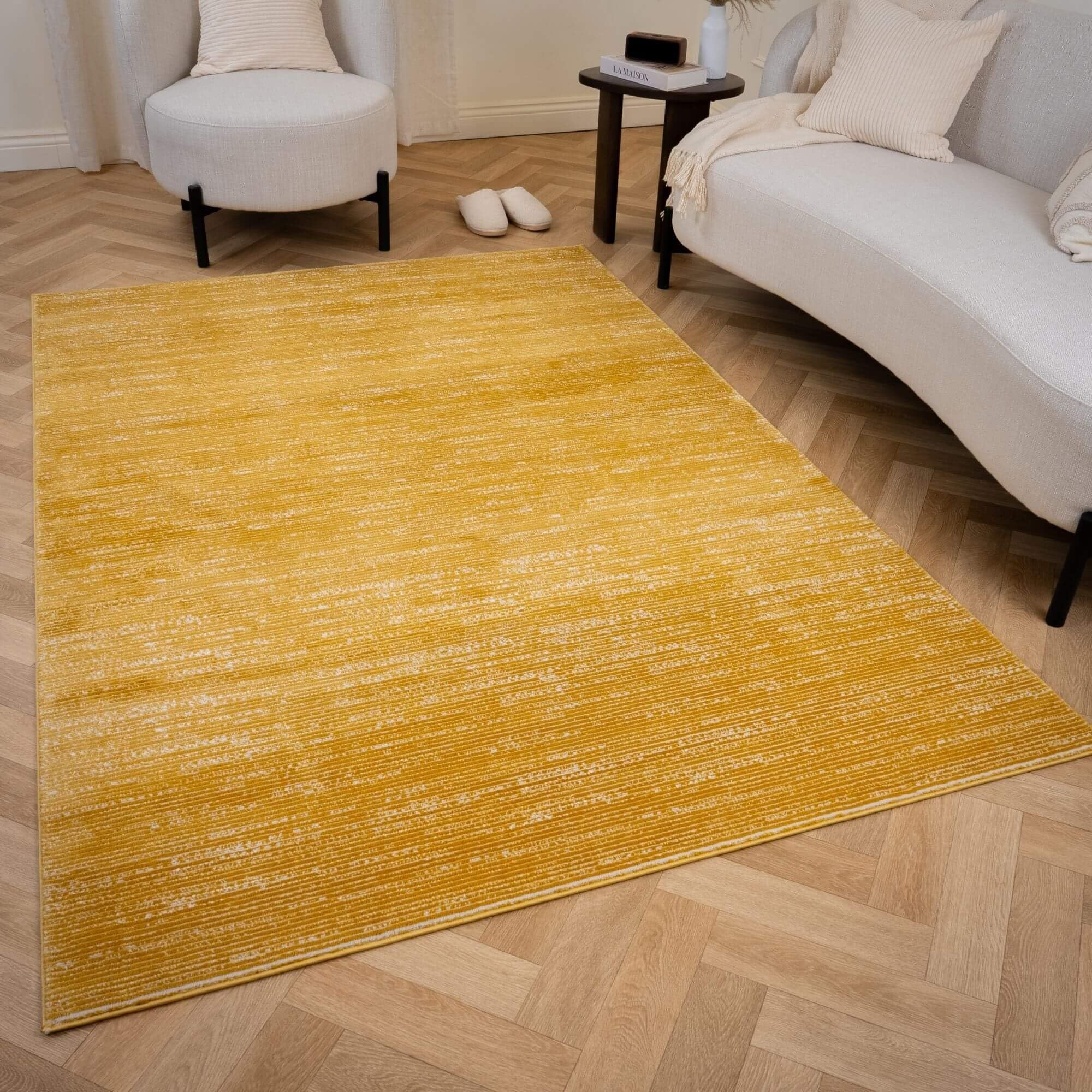THE RUGS Carmel Modern Area Rug - Stain-Resistant, Non-Shedding, Durable Rugs for Living Room and Bedroom [ Linear Gold, 240x340 cm ]