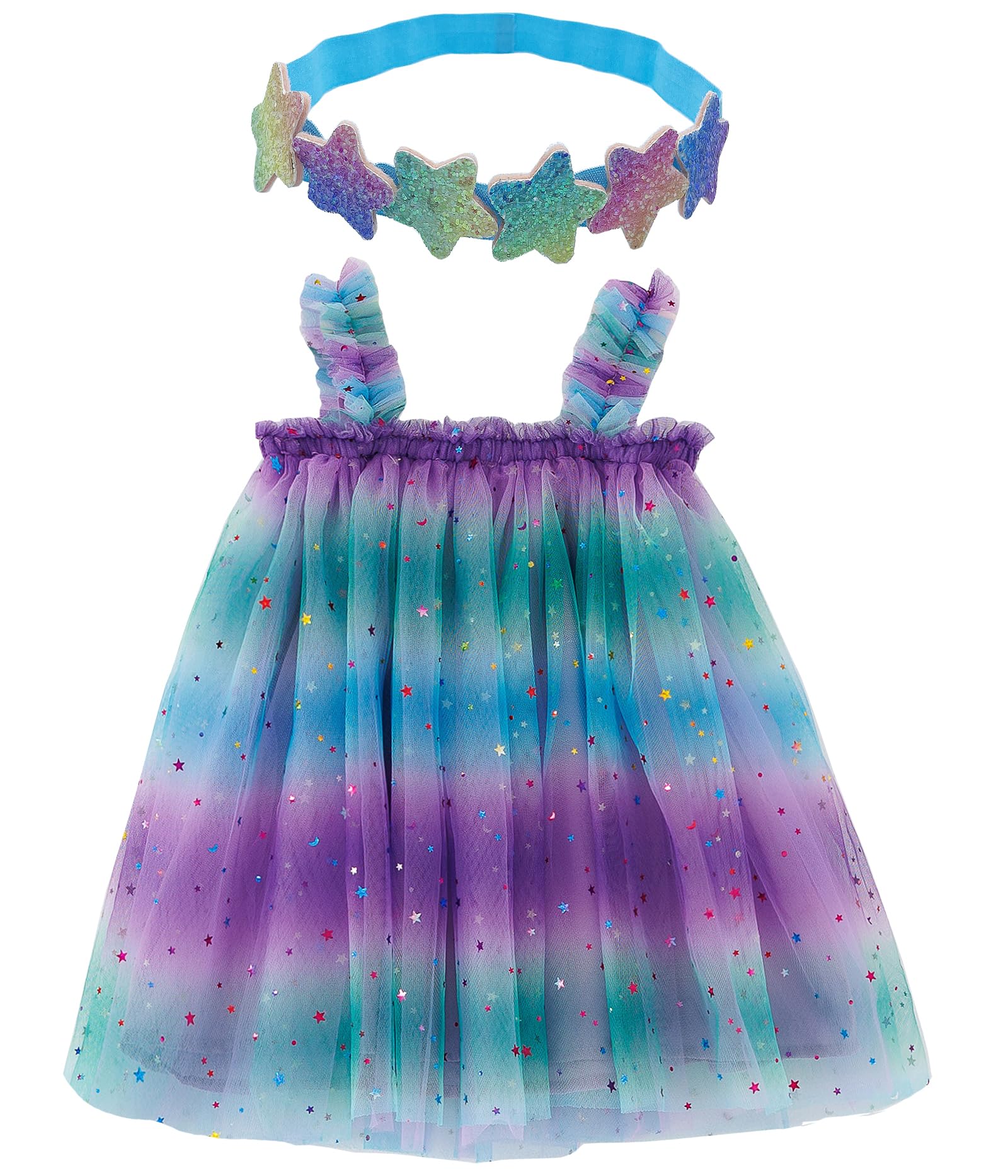 LYLKD Toddler Baby Girls Rainbow Tutu Dress,Layered Tulle Dress Little Girl Princess Dress with Star Headband,Purple,100