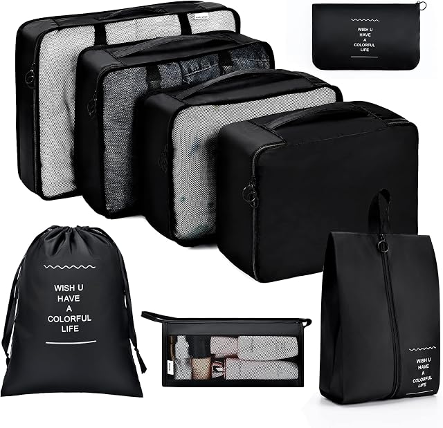 Homsorout Packing Cubes for Travel, 8 Pcs Travel Cubes Suitcase Organiser Bags Travel Organiser Packing Bags for Shoes Clothes Storage Bags