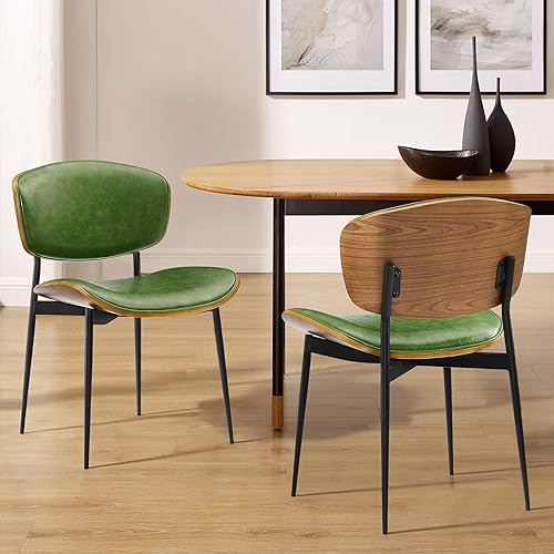 Art Leon Sillas de comedor de piel sintética, juego de 2 sillas de escritorio modernas de mediados de siglo, sin ruedas, silla decorativa sin brazos