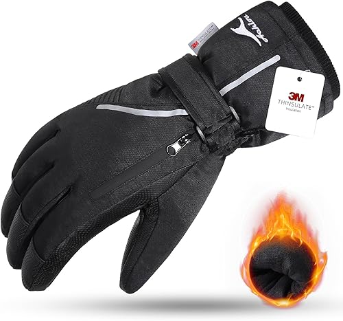 Achiou Guantes de esquí para nieve, impermeables, pantalla táctil, cálidos, para hombres y mujeres, con bolsillo portátil