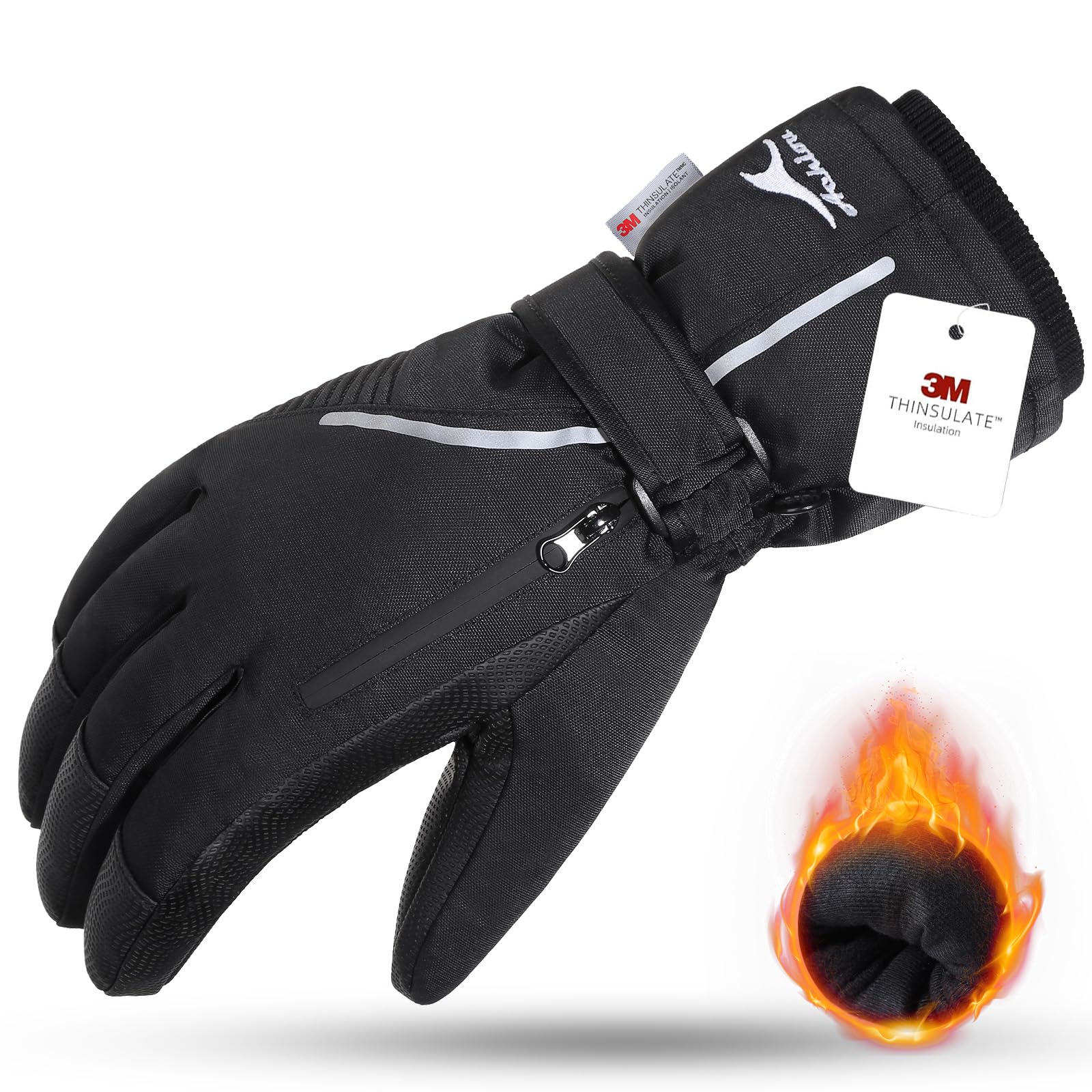 Achiou Ski Snow Gloves Waterproof Touchscreen Winter Warm for Men with Portable Pocket