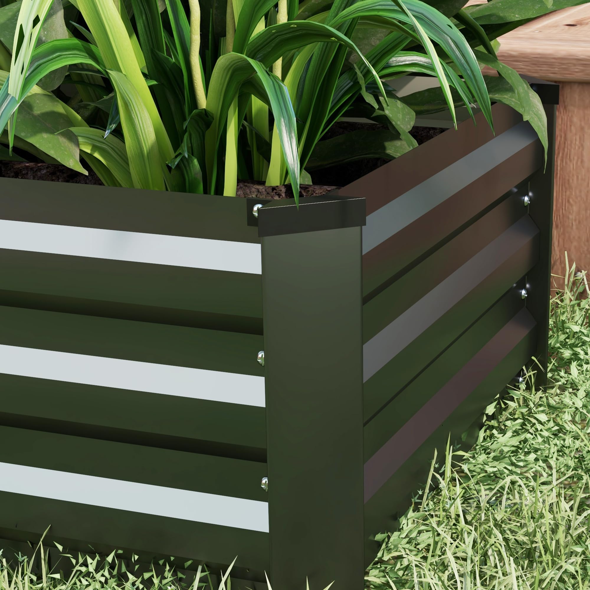 Outsunny Juego de 2 Jardineras de Exterior de Acero Maceteros Grandes de Exterior Huerto Urbano Rectangular para Cultivos Plantas Flores para Patio Jardín 100x60x30 cm Gris Oscuro