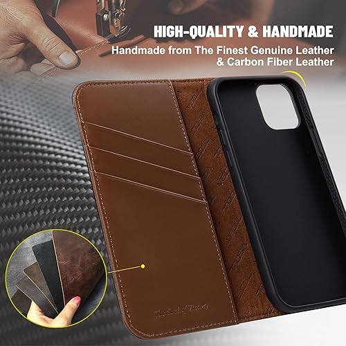Miniatura 2 de VISOUL Funda tipo cartera para iPhone 13 Pro, funda magnética de piel de fibra de carbono con tarjetero para hombres y mujeres, funda con tapa con