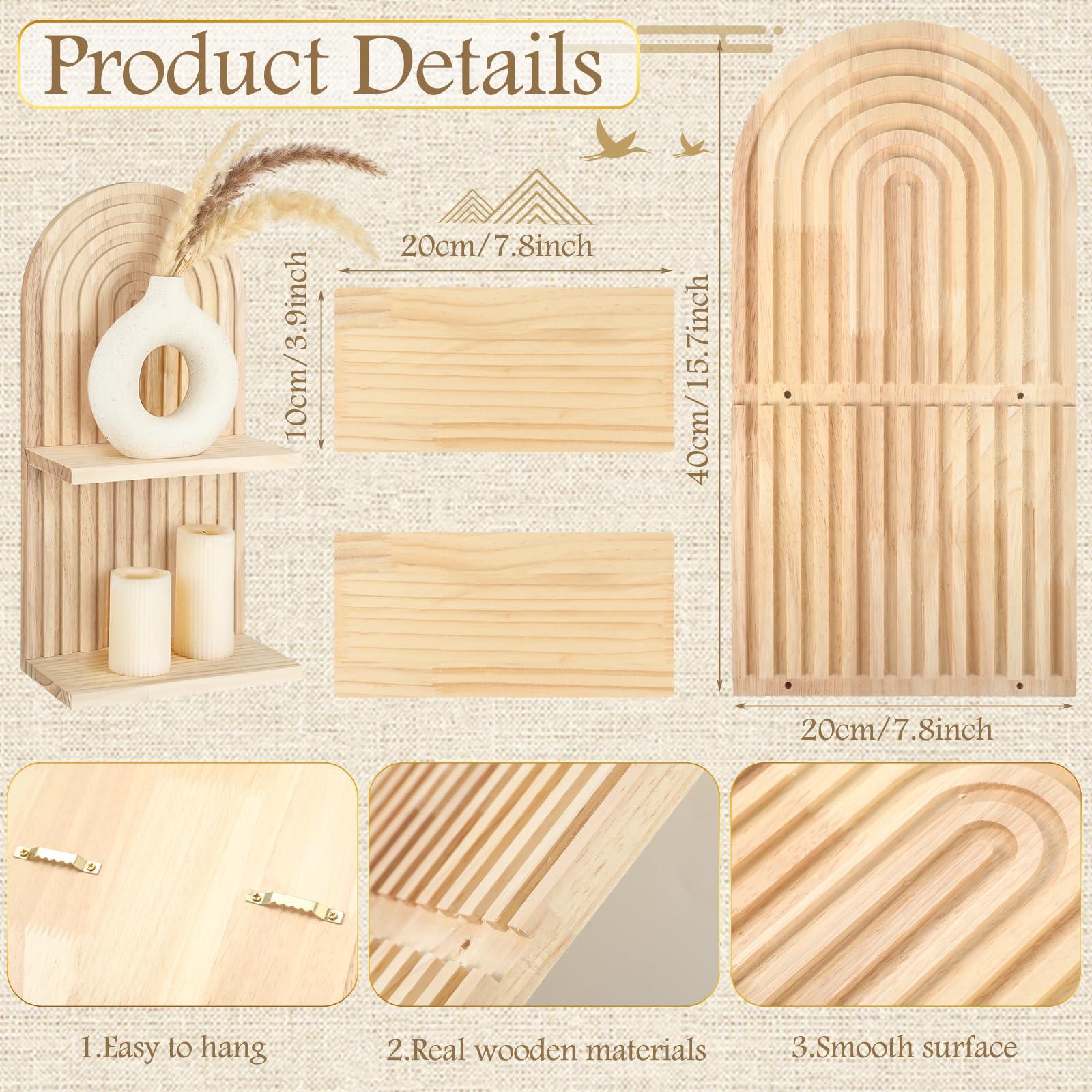 Geetery 2 Pcs Arch Wood Floating Shelf Mid Century Rainbow Wall Shelves Modern Boho Wall Shelf Retro Mounted Wood Arch Decor for Bedroom Living Room Classroom Bathroom Display(2 Tier)