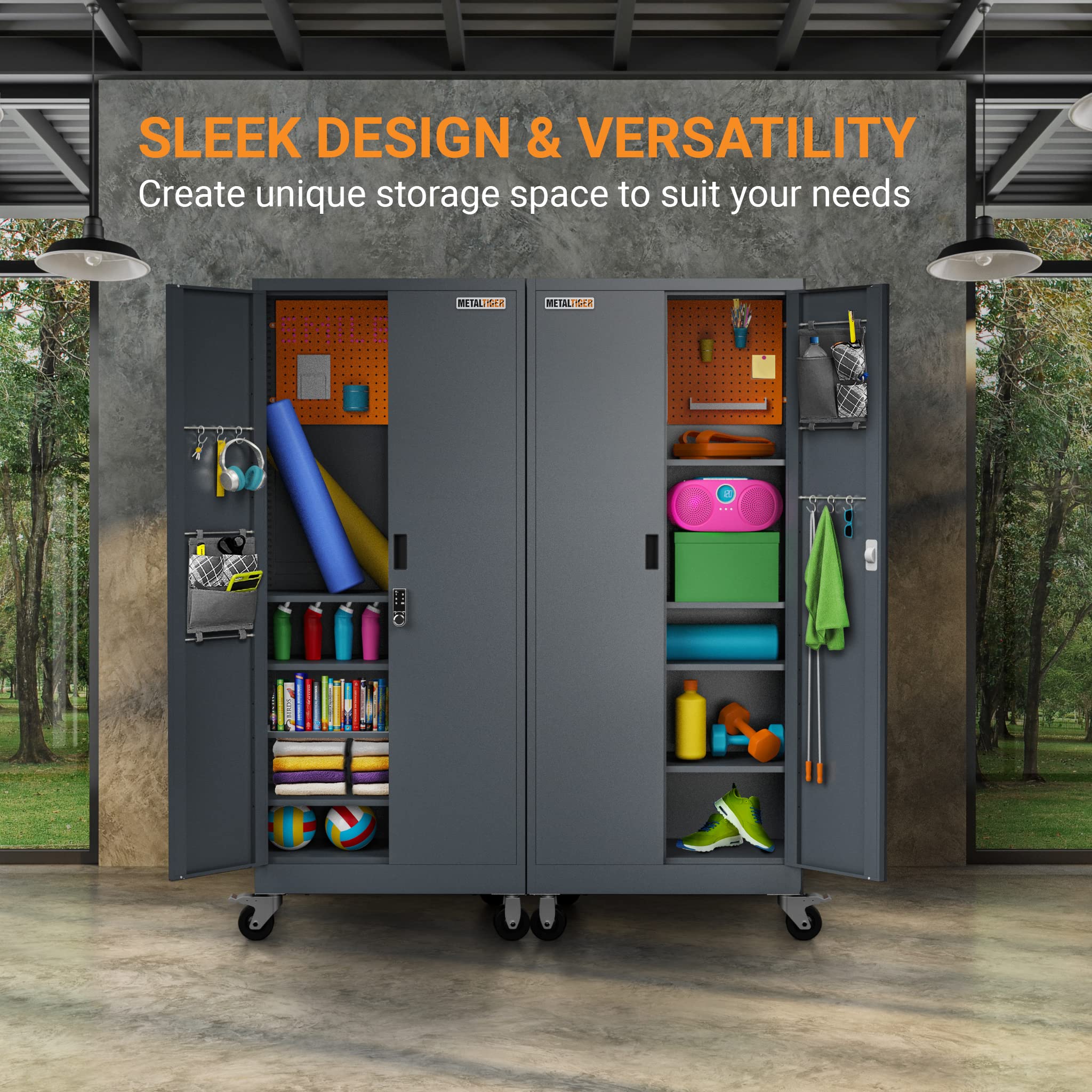 METALTIGER Metal Storage with Wheels Garage Storage with Locking Doors