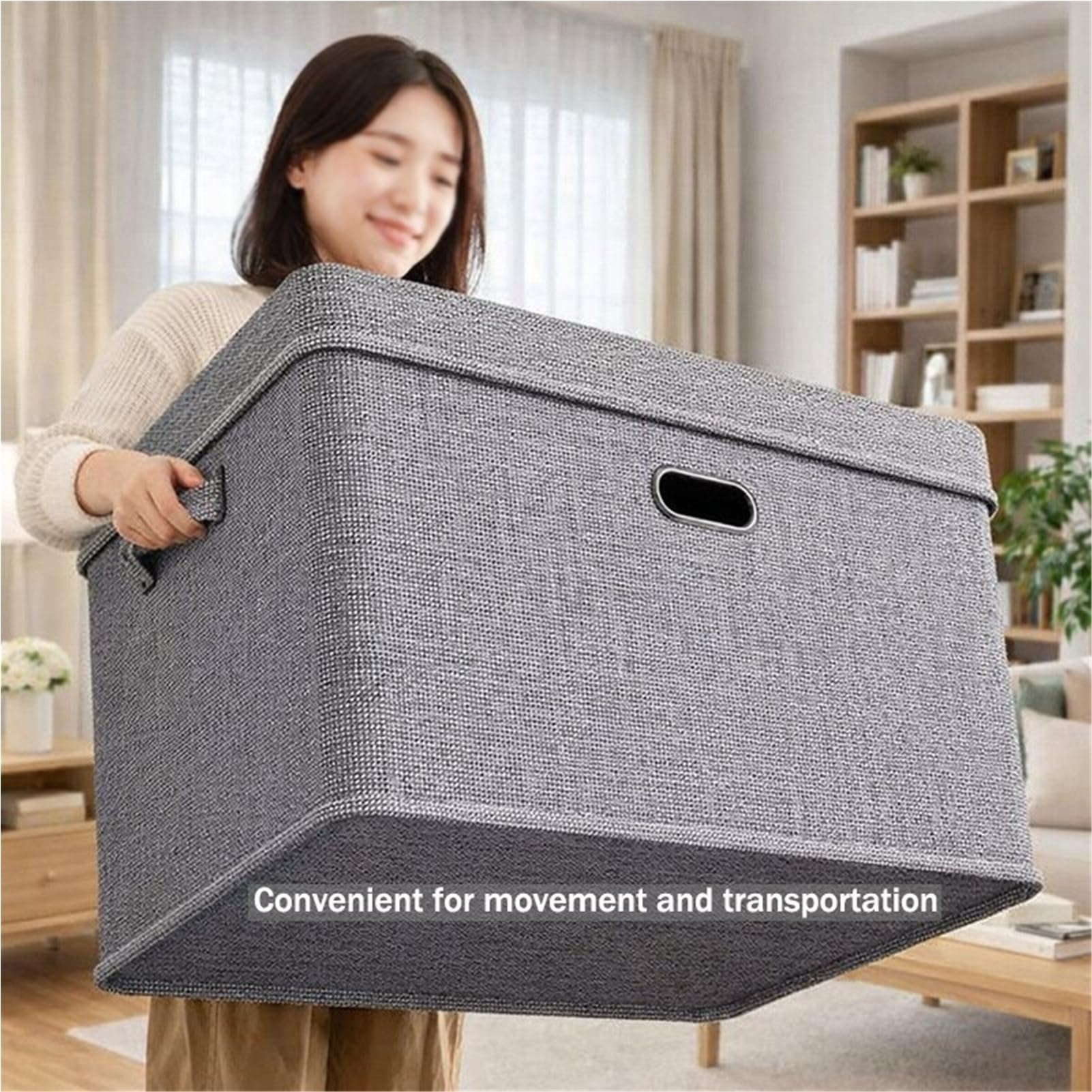 Caja Del Organizador de Almacenamiento Del Cubo con Tapa Plegable, Caja de Armario Apilable de Tela/Gray/50 * 35 * 31 cm