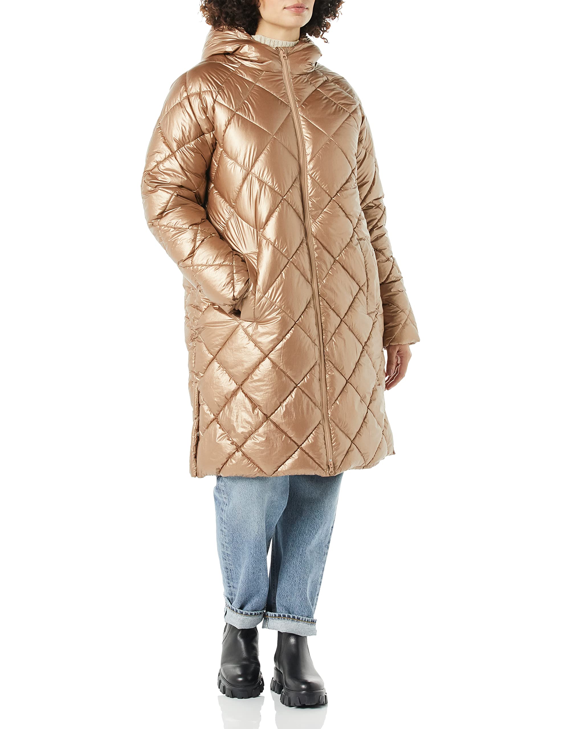 Amazon Essentials Mujer Abrigo Grueso para Invierno con Capucha y Acolchado en Forma de Rombos hasta la Rodilla
