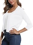 EXCHIC Manches 3/4 Pulls de cardigan léger à copeaux ouvert devant Bolero Shrugs courts pour robes pour femme