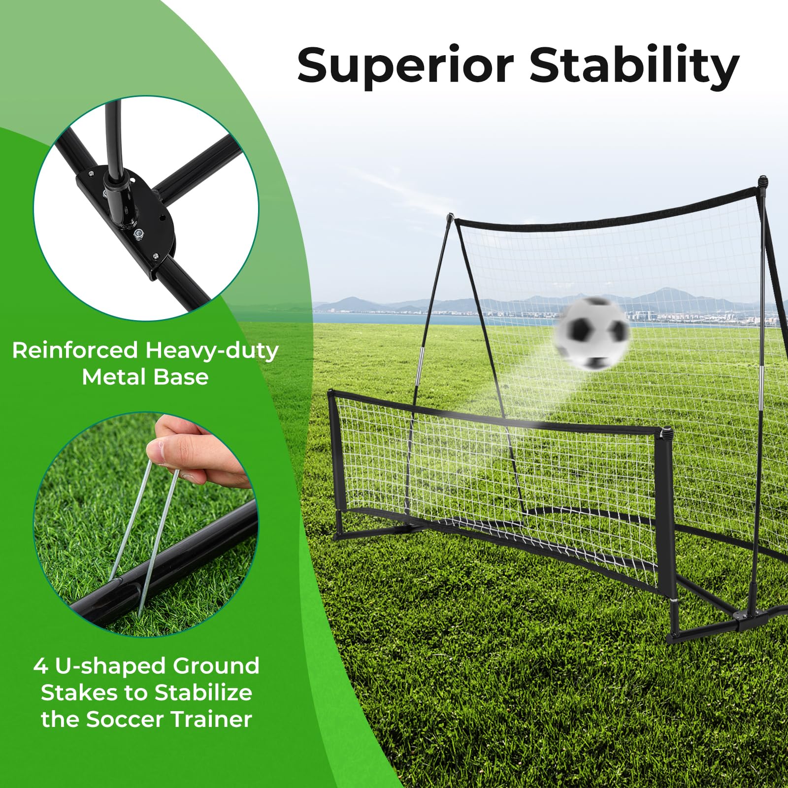 Soccer Trainer 80"x40", rete rimbalzante da calcio 2 in 1 con borsa per il trasporto, rete portatile per allenamento di calcio a due lati per abilità di passaggio di calcio, allenamento di squadra