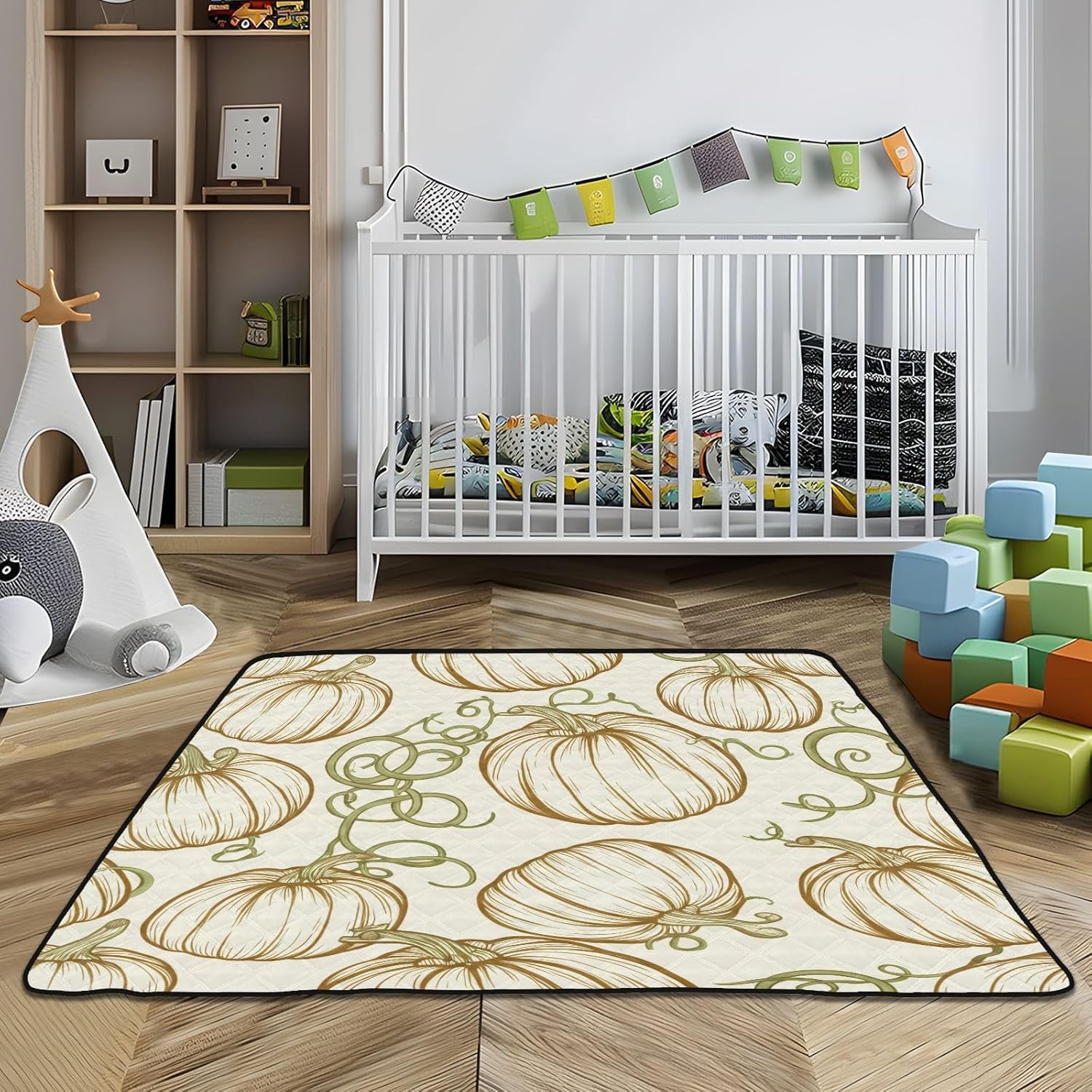 Graffiti-line Pumpkin Baby Play Mat, 50“ X 50” Washable Folding Crawling Mat, Baby Floor Mat, Soft, Non-Slip