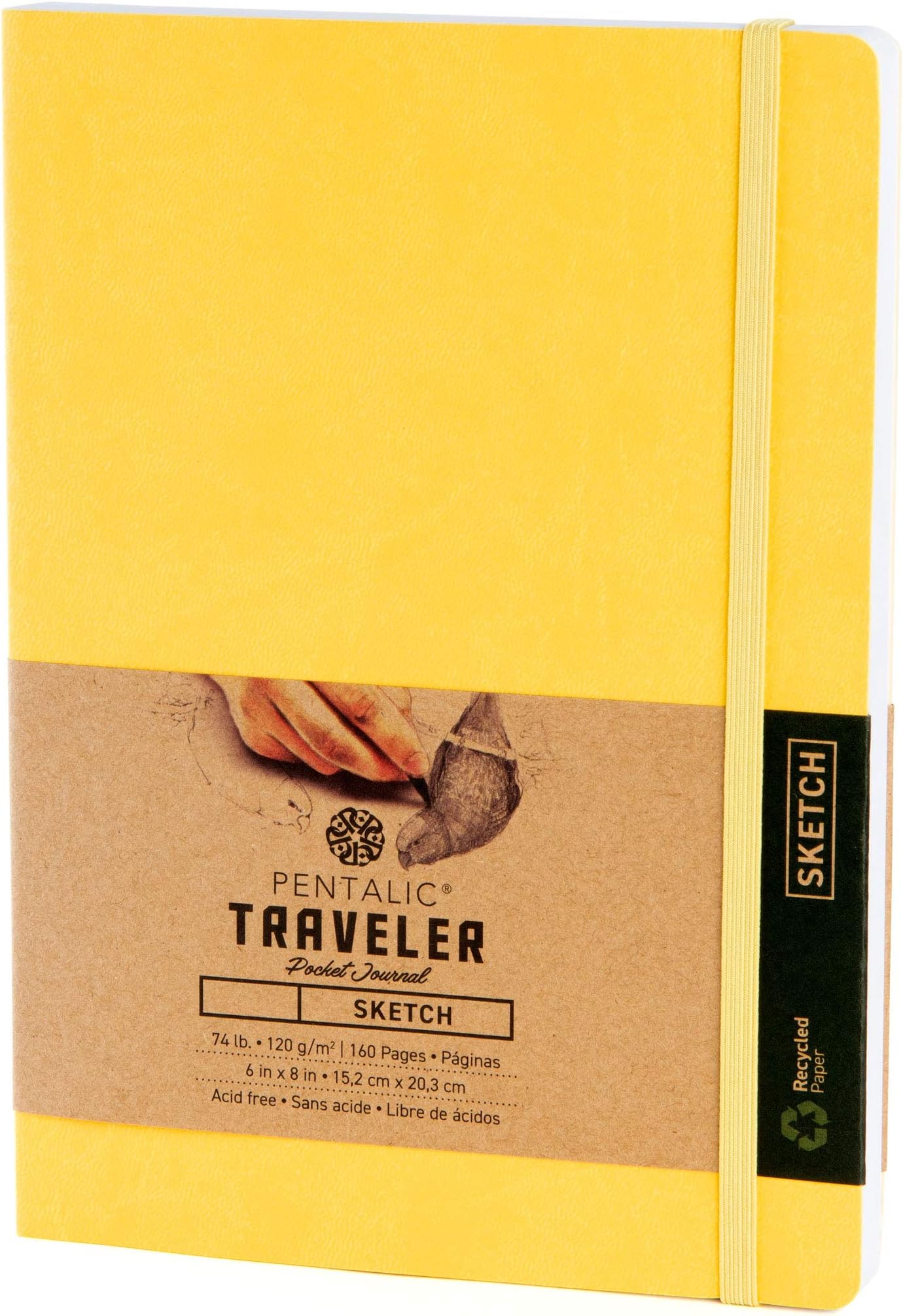 Pentalic Art Traveler Pocket Journal Sketch Book, 6" x 8", Yellow Gold