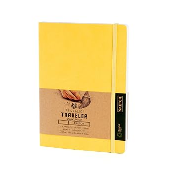 Pentalic Art Traveler Pocket Journal Sketch Book, 6" x 8", Yellow Gold