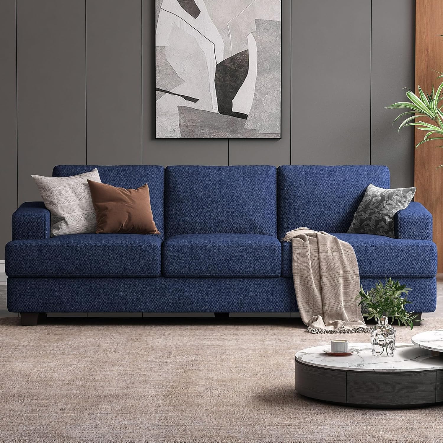 COPIAE 89 Inch Sofa with Extra Deep Seats Oversize, 3 Seater Sofa for Living Room,Modern Couch and Sofa, Comfy Armrests and Seats and Backrests, Easy Installation, Navy Blue